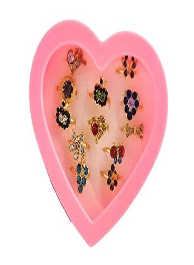 NGEL 12Pcs Adjustable Colorful Ring Set With Beautiful Heart-Shaped Display Case, Kids Little Girl Jewelry Ring, Pretend Play and Dress up Rings - Image 2